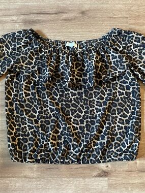 Michael Kors Off-Shoulder Leopard Print 3/4 Sleeve Top